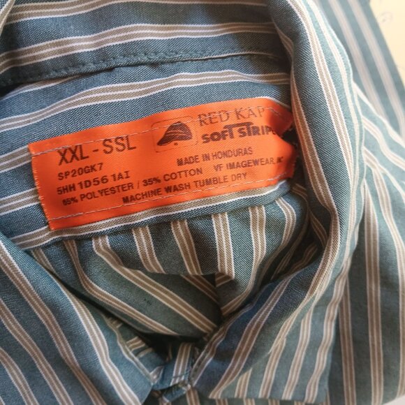 2XL Vintage Men's Work Shirt Red Kap Green Stripes Mechanic 1990's Honduras - Picture 3 of 5
